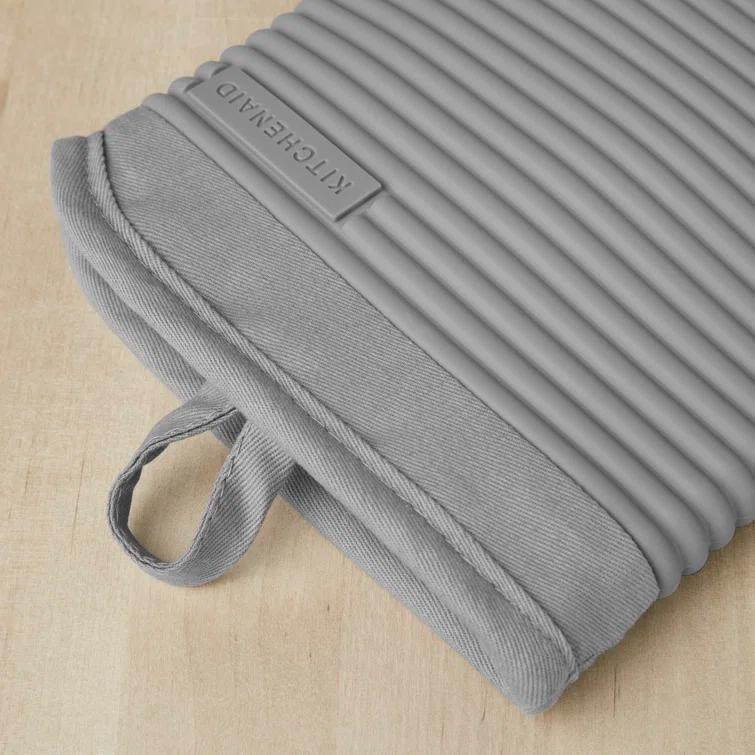 KitchenAid Matte Grey Ribbed Soft Silicone Oven Mitts, Set of 2