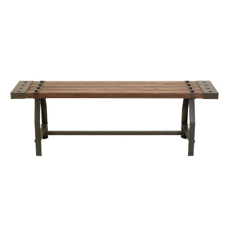 Williston Forge Rickey Wood Brown Bench with Black Metal Base and Studs