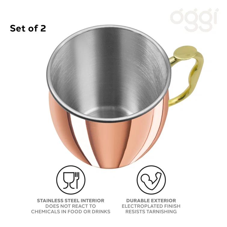 OGGI Oggi Barware 2 Piece 20 Oz Stainless Steel Moscow Mule Mug Set (Set of 2)