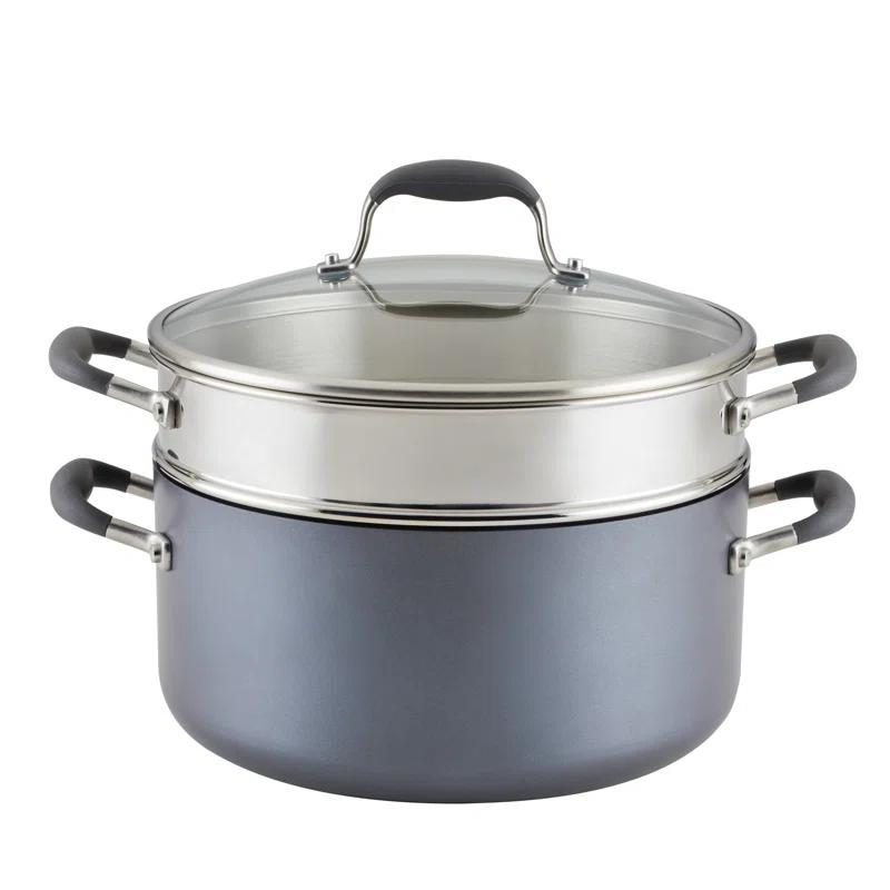 Anolon Anolon Advanced Home Hard Anodized Nonstick Wide Stockpot With Steamer Insert Set, 3-Piece,  8.5-Quart