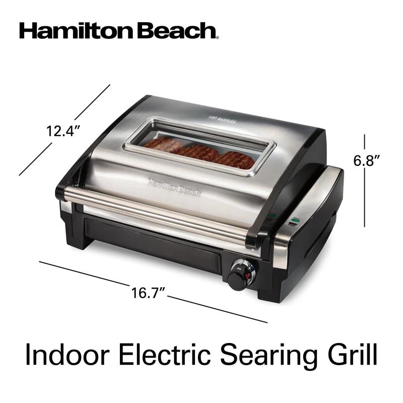 Hamilton Beach Hamilton Beach® Electric Indoor Searing Grill with Removable Non-Stick Grate, Viewing Window & Adjustable Temperature Control to 450°F, 118 sq. in. Surface Serves 6