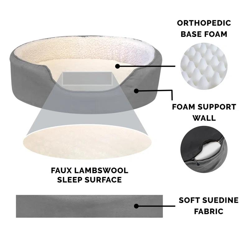 FurHaven Faux Sherpa & Suede Oval Dog Bed
