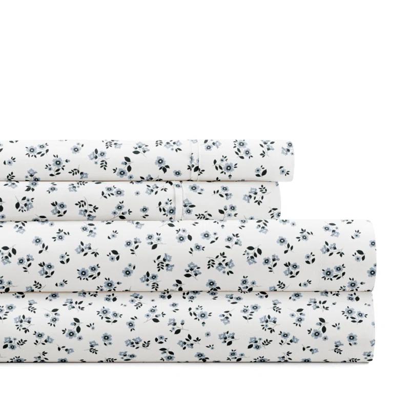 4 Piece Sheet Set Patterned Microfiber Ultra Soft Bedding in Floral Dream