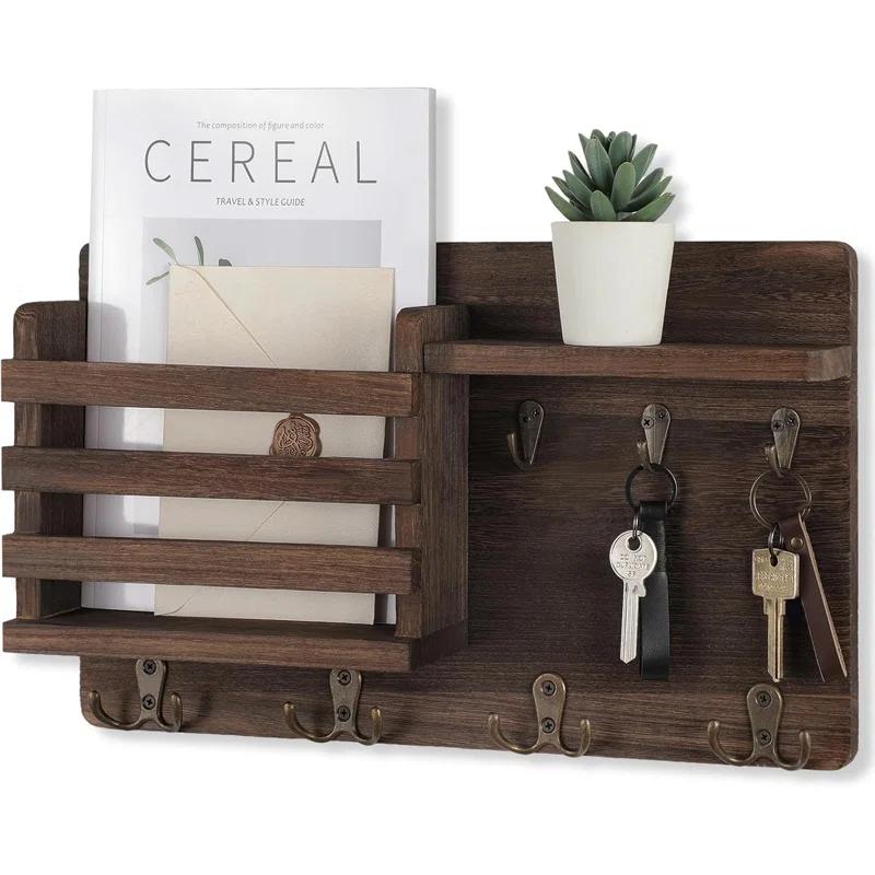 ENAMOST Mail Holder For Wall Mail Organizer With Key Hooks With Floating Shelf