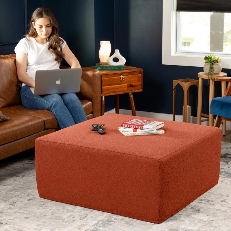 Jaxx Jaxx Fairlie Couch Ottoman - Oversized Square Foam Coffee Table Ottoman, 36", Luxe Boucle