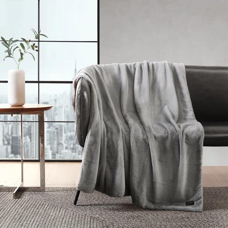 Kenneth Cole Faux Fur Solid Throw Blankets