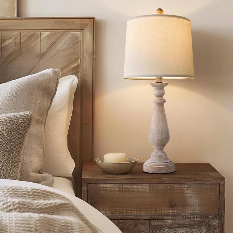 24.5" Mid Century Table Lamp Set Of 2 For Living Room Farmhouse Linen Bedside Lamps For Bedroom Kids Room Dorm Office Rustic Lamps For End Table Nigntstand Resin