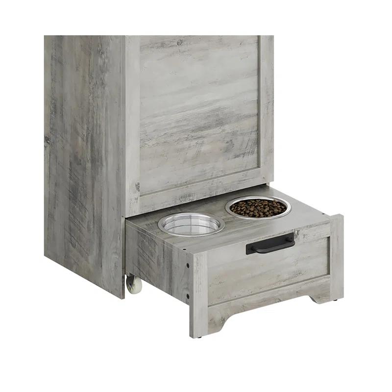 gaomon Dog Feeding Station with Storage Cabinet, 2 Elevated Dog Bowls, Filp Top Dog Food Storage Cabinet Container