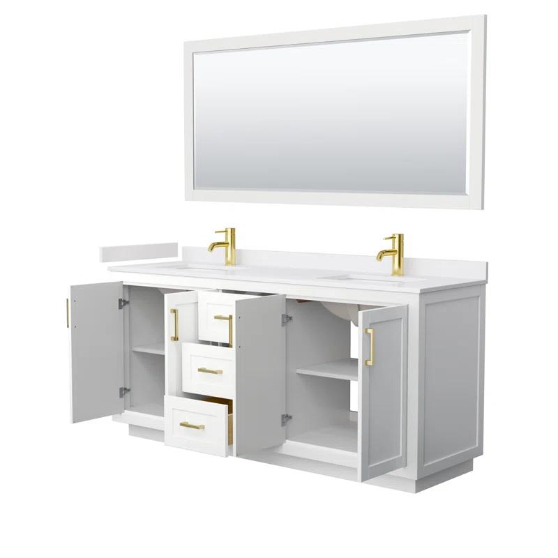 Wyndham Collection Miranda 72" Freestanding Double Bathroom Vanity with Cultured Marble Top with 70" Mirror | Wayfair