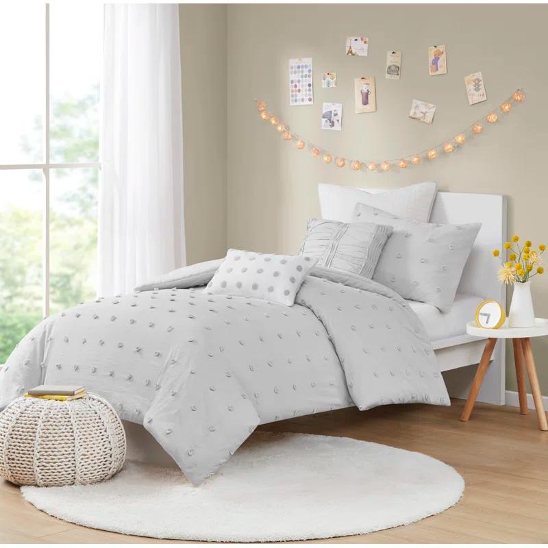 Intelligent Design Brooklyn Cotton Jacquard Duvet Cover Set with Euro Shams and Throw Pillows
