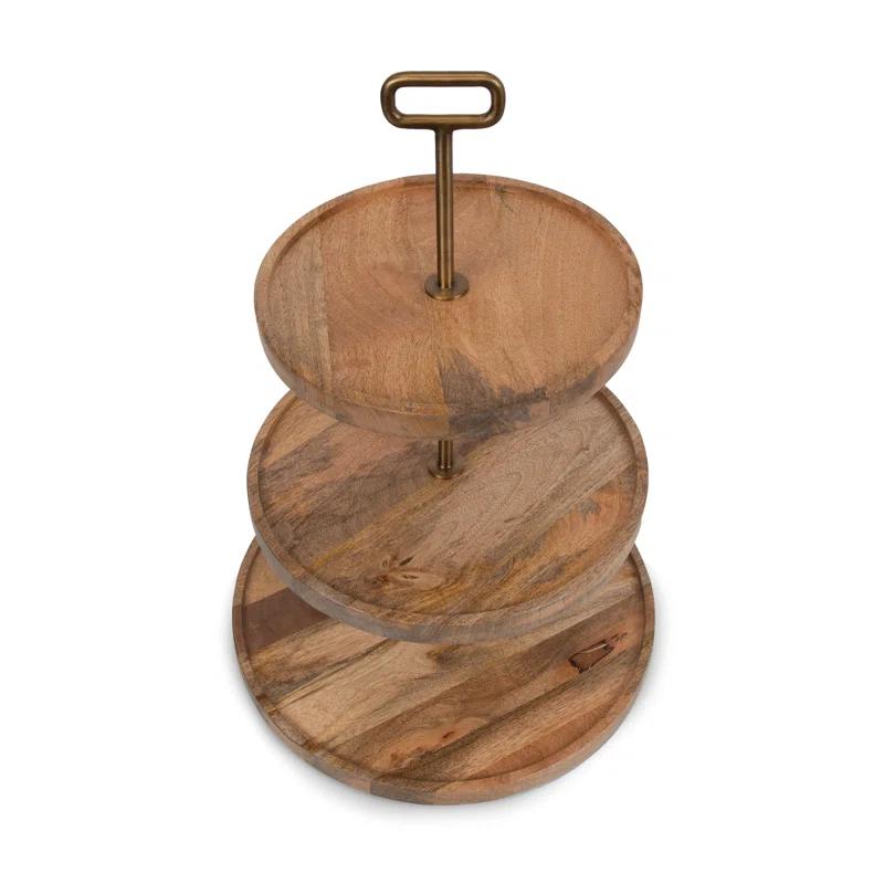 Millwood Pines Tapas 3-Tiered Serving Tray, Mango wood Cupcake Stand, Wooden Cheese Board Darfasha