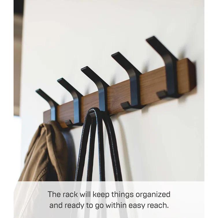 Yamazaki Home Wall-Mounted Coat Hanger, Steel + Wood