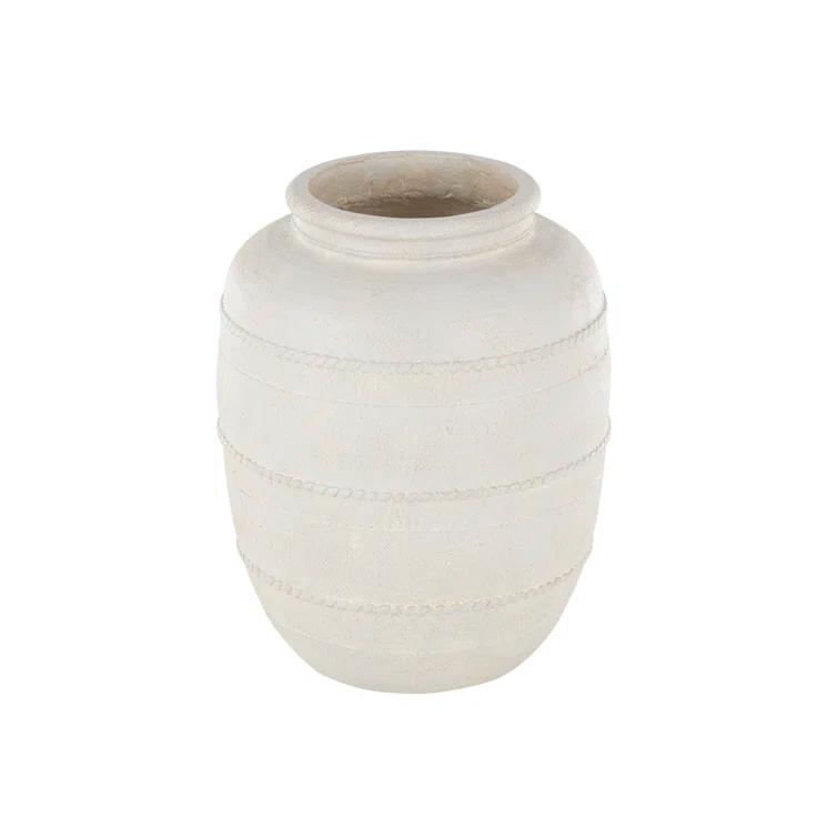 Tucson Magnesium Oxide Distressed Decorative Vase with Raised Braided Accents