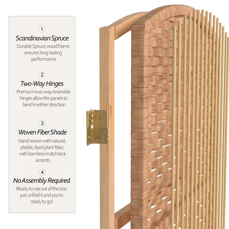2 ft. Short Diamond Weave Fiber Folding Screen - Natural - 4 Panel