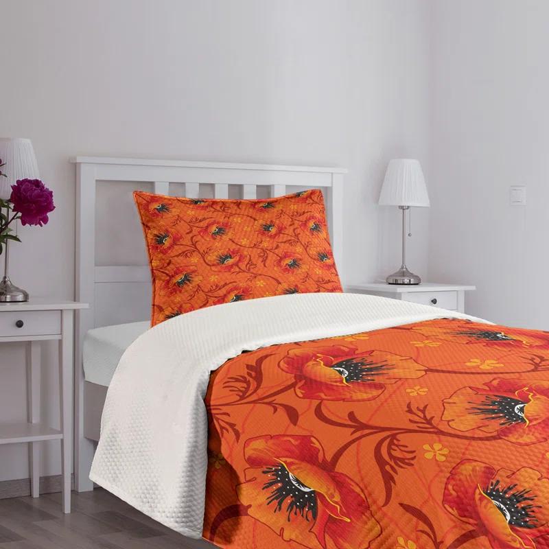 Ambesonne Ambesonne Orange Bedspread Poppy Flower Romance