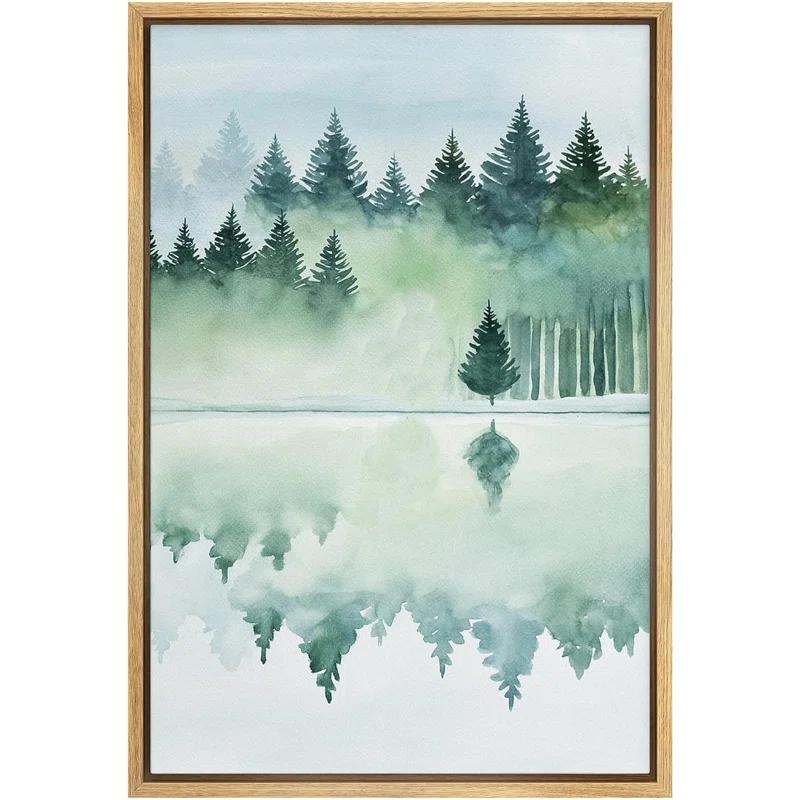 IDEA4WALL Woodland Forest Landscape " IDEA4WALL Framed Canvas Print Wall Art Woodland Nursery Decor Pastel Green Pine Tree Forest Landscape Nature Wilderness Fine Art Decorative Rustic For Living Room, Bedroom, Office "