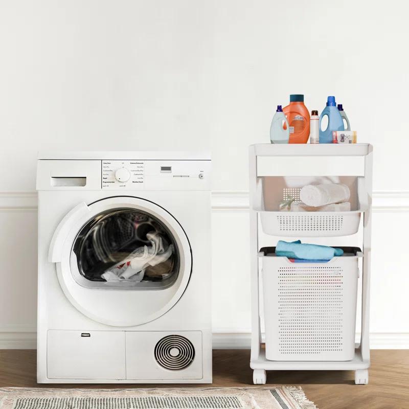 BAOKALER BAOKALER 2-Tier White Portable Rolling Laundry Basket, two Removable Baskets and Wheels