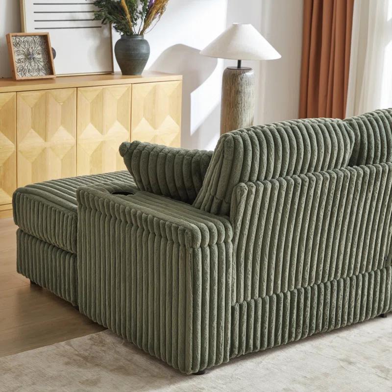 Latitude Run® 84 Corduroy 3-Seater Sofa With 3 Back Pillows ,2 Toss Pillows , A Ottoman ,2Storage Spaces And Cup-Holding Grooves Comfy Sofa- Deep Seat Couch