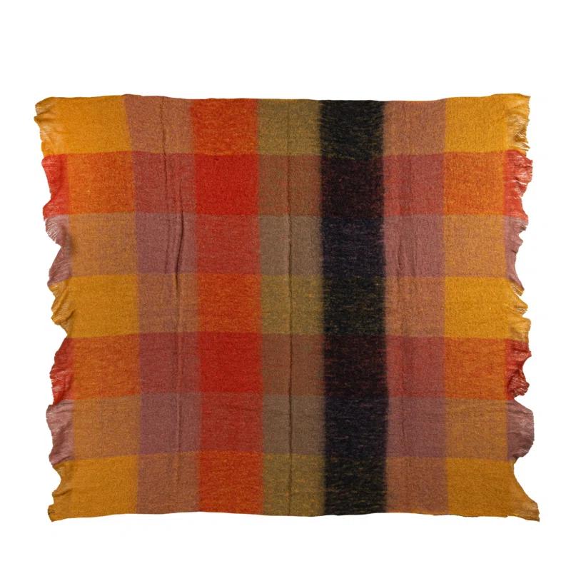 Creative Co-Op Patterned Wool Ruffled Throw Blanket