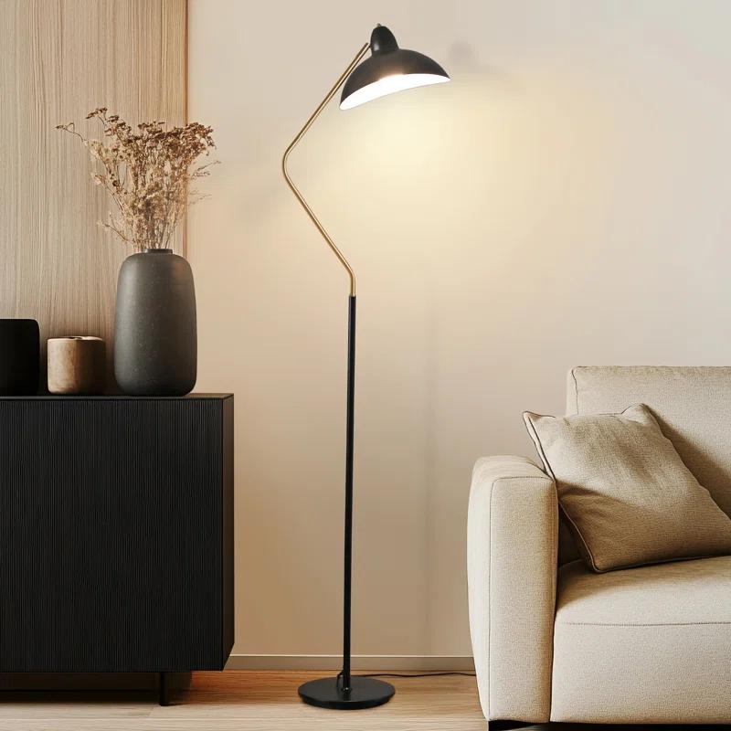 Brightech Swoop 69 in. Modern LED Adjustable Floor Lamp with Black Metal Bowl Shade and Gold Accent, Bulb Included