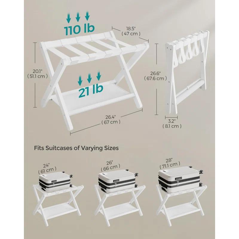 Bisiot Luggage Rack, Folding Suitcase Stand With Storage Shelf Holds Up To 131 Lb