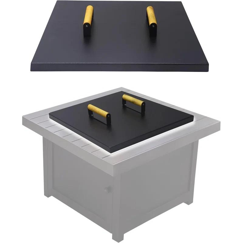 FEBTECH Fire Pit Snuffer Lid - Fire Pit Lid Square 34X34 Fire Pit Cover Square, Rust Resistant Firepit Lid,Carbon Steel Fire Pit Table Lid Square, Compatible For Firepit & Firepit Table Inside Dia Up To 32".