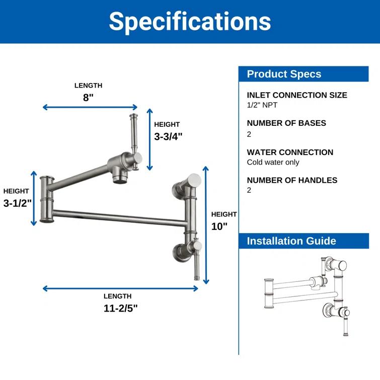 OAKLAND Wall Mounted Brass Two Handles Pot Filler Faucet MKSPF312BN
