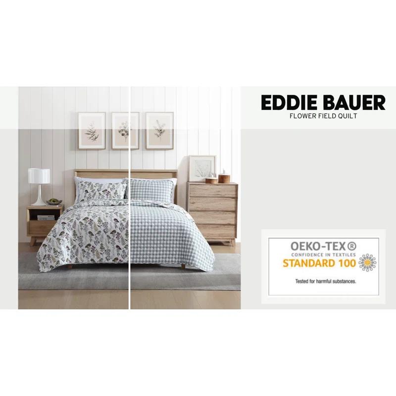 Eddie Bauer Flower Field Cotton Reversible Green Quilt Set