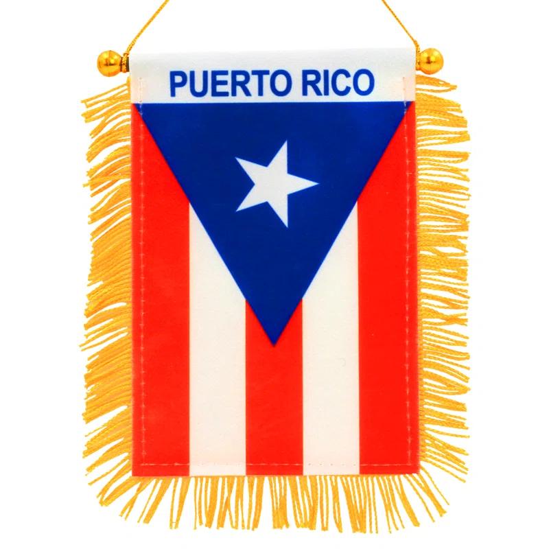 ANLEY Puerto Rico Fringy Window Hanging Flag 4 x 6 in.