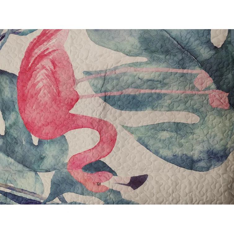 De Leon Collections Coastal Living Pink Flamingo & Aqua Palms Tropical Beach Vibes Decorative Quilt Bedding Set