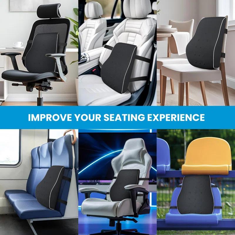 NATIONAL WINDOW Lumbar Support Pillow For Office Chair, Back Support Pillow For Car, Computer, Gaming Chair, Memory Foam Cushion, Relieve Back Pain, Improve Posture, Mesh Cover, Double Adjustable Straps