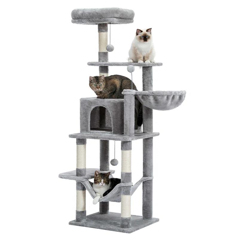 Multi-Level Cat Tree Tower With Cat Hammocks, Sisal Covered Scratching Post And Plush Top Perch