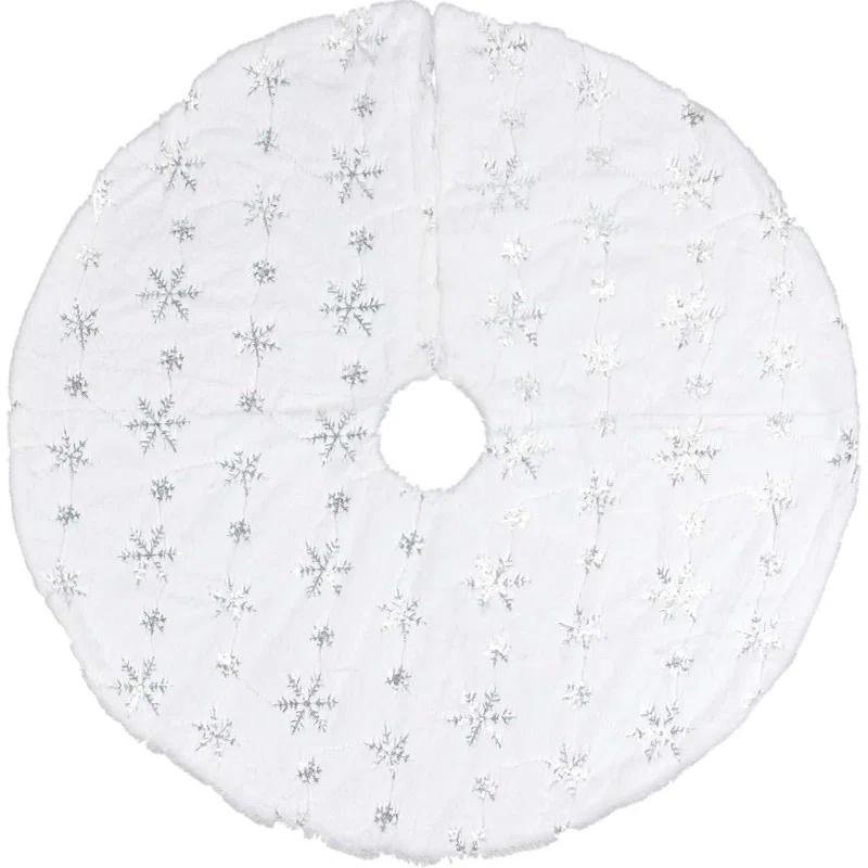 Deago 35.4 Inch Christmas Tree Skirt White Faux Fur Snowflake Tree Skirt for Christmas Decoration