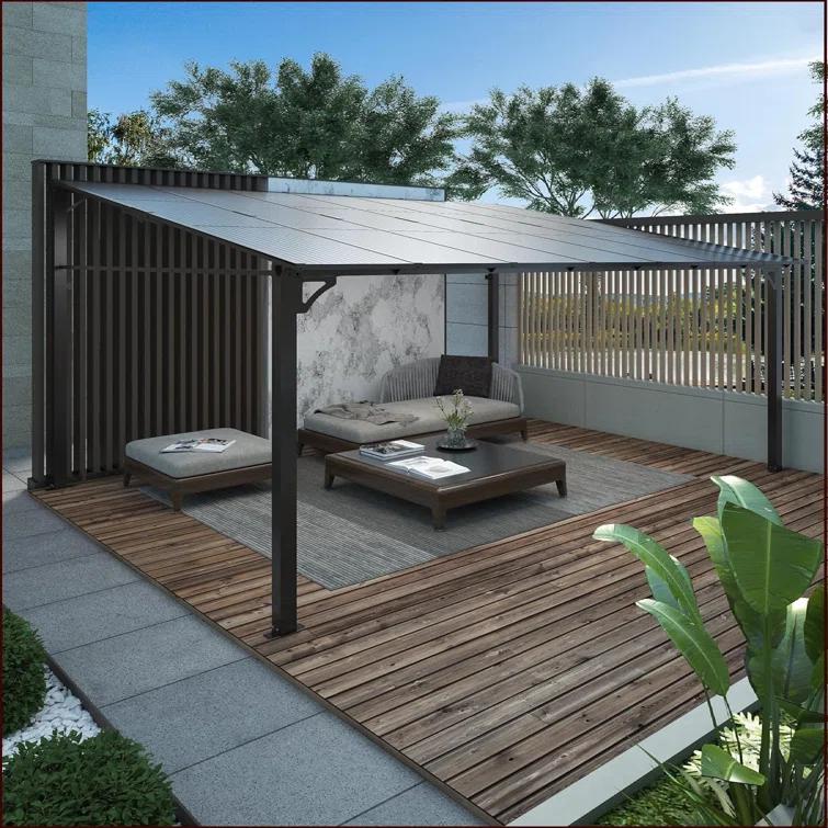 babevy 12' X 14' Lean To Gazebo, Hardtop Wall Pergola With Polycarbonate Roof, Aluminum Frame Mounted Gazebo For Lawn Patio Deck Yard And Party