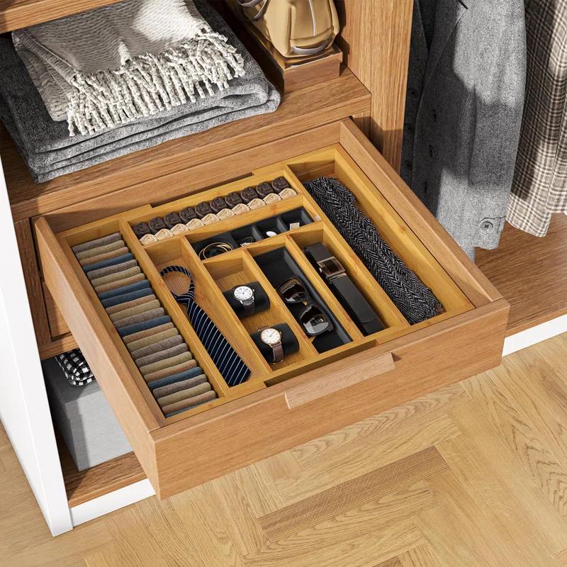 Prep & Savour Bamboo Expandable Drawer Organizer For Utensils Holder, Adjustable Cutlery Tray, Wood Drawer Dividers Organizer For Silverware, Flatware, Knives In Kitchen, Bedroom, Living Room | Wayfair