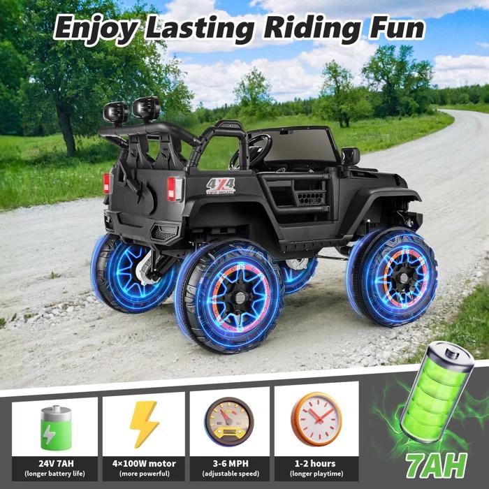 Ancheer 24V Real 2 Seater Ride On Toys Electric SUV Jeep Car With Remote Control,2WD/4WD Switchable, 4X100W Motor, Bluetooth, Music, USB, Lights