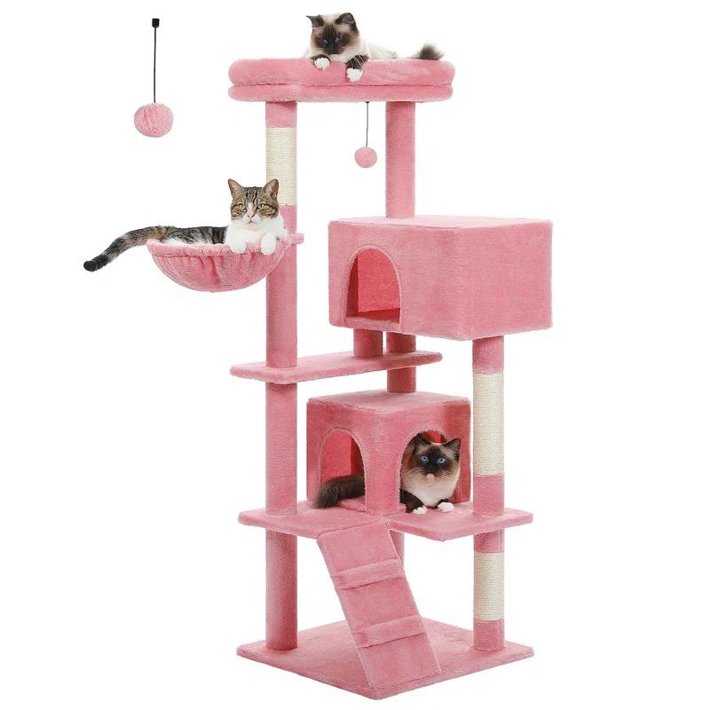 Tucker Murphy Pet™ Cat Tree With Large Top Perch, Plush Hammock, Cat Shelves And Dangling Pompom, Cat Scratching Posts And 2 Condos Houses