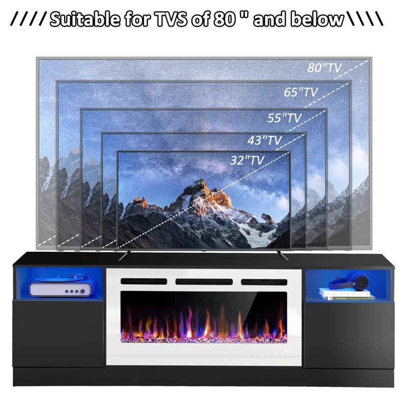 Ivy Bronx Ivy Bronx 70" Fireplace TV Stand for TVs Up to 80" with 36" Electric Fireplace, TV Console for The Living Room, LED Light Entertainment Center, Storage Cabinet, Media Console Table