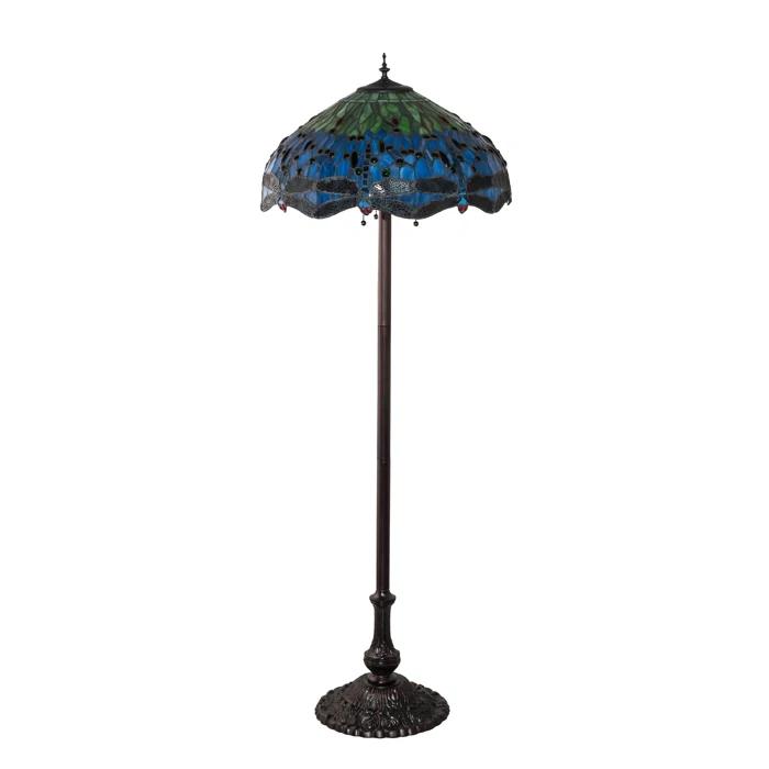 Lámpara de Pie Tipo Libélula con Cabeza Colgante Tiffany de 62" de Alto