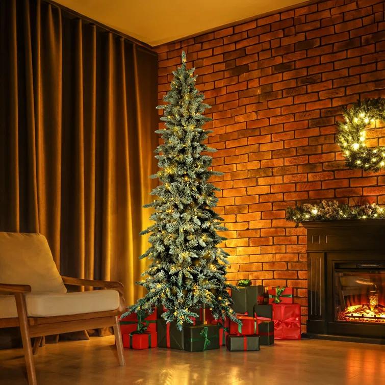 The Twillery Co.® Slender Flocked Pine Christmas Tree with LED Lights