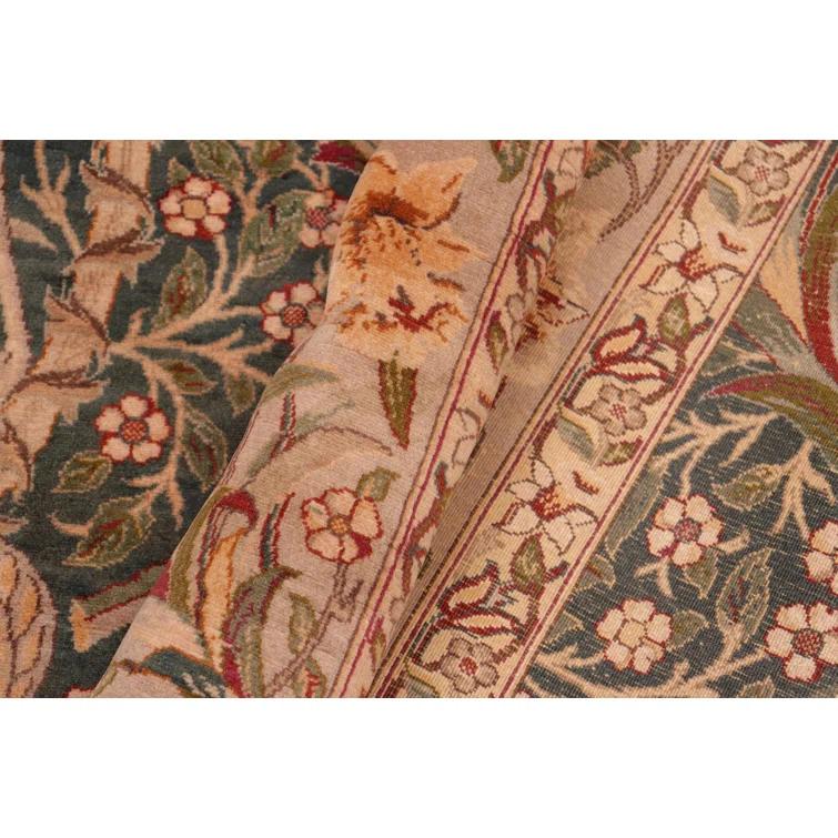 Isabelline Ozmar Oriental Handmade Hand-Knotted Rectangle 8'2" x 10'4" Wool Area Rug in Green/Beige