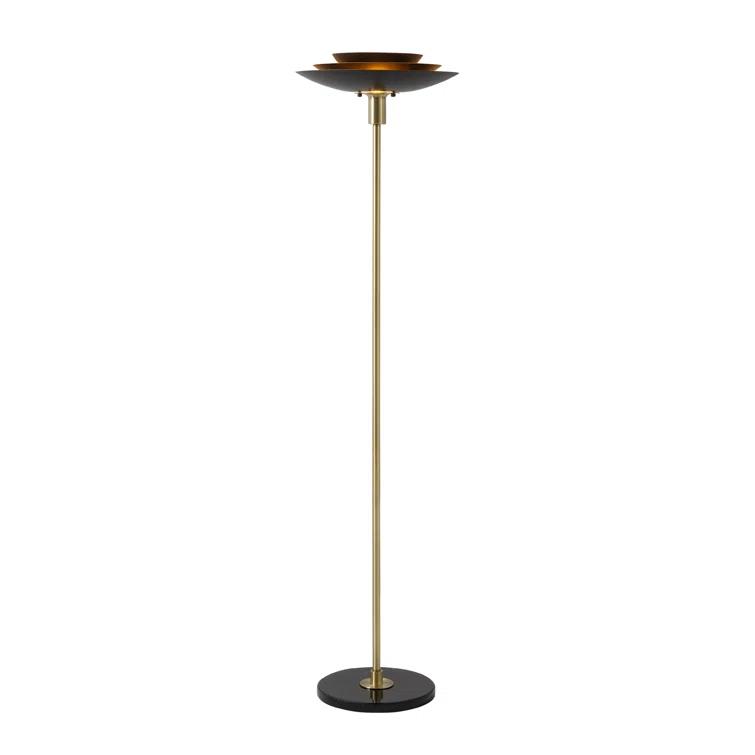 Rancho Mirage Torchiere Floor Lamp - Matte Black & Gold-Leaf Shade, Weathered Brass, Black Marble Base