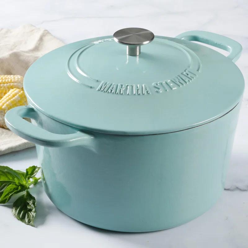 Turquoise 7 Qt Enameled Cast Iron Dutch Oven with Lid