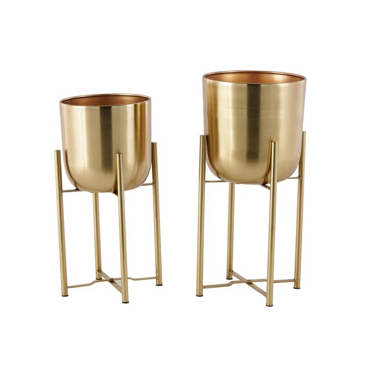 CosmoLiving by Cosmopolitan 2 - Piece Metal Dome Indoor Outdoor Planter with Removable Stand Set