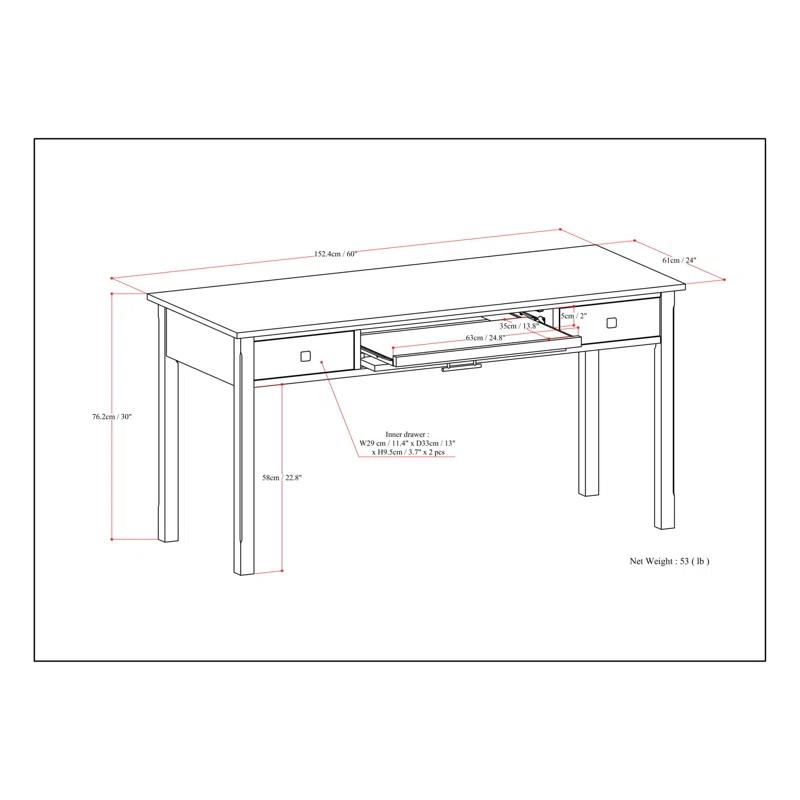 Simpli Home Avalon Solid Wood Desk with Keyboard Tray and Storage