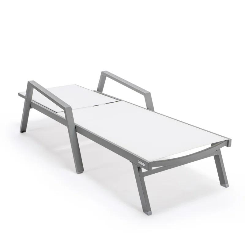 LeisureMod Outdoor Powder Coated Aluminum Chaise Lounge Set with Table (Set of 2)