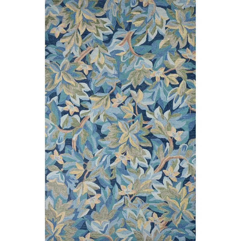 Florals Avalonian Handmade Hand Tufted Wool Blue/Green Rug