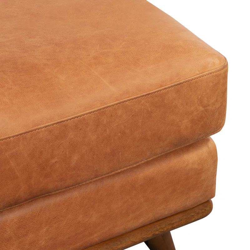 Poly & Bark Nolita Full-Grain Italian Leather Ottoman with Solid Wood Base
