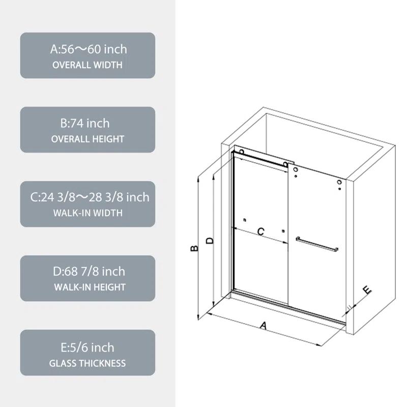 MJ RENOVATION GROUP LLC 13MRG516368RC 56"-60"W x 74"H shower door with high quality stainless steel handle