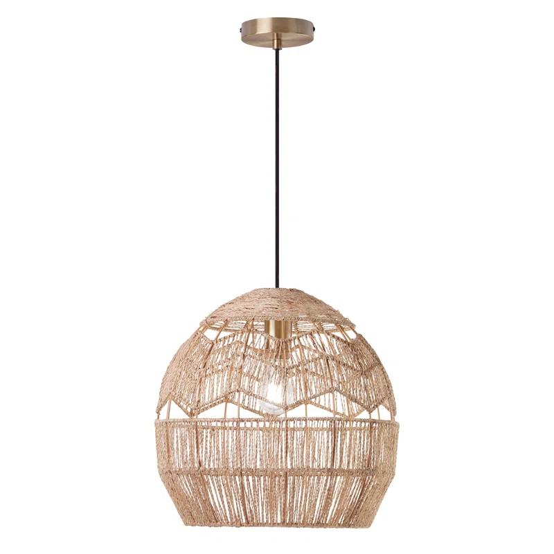 Mistana™ 15.5" Ames Metal and Woven Hemp Rope Hanging Pendant, Brown